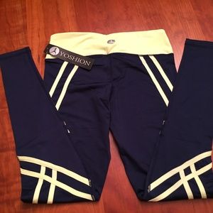 Yoshion Yoga Pants Navy/Lime Small NWT